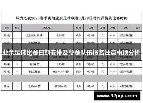 业余足球比赛日期安排及参赛队伍报名注意事项分析